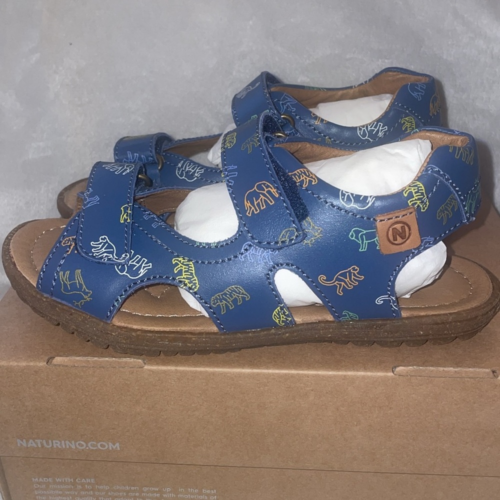 NWT NATURINO SKY Leather sandals Blue with Animals Print - Picture 12 of 15